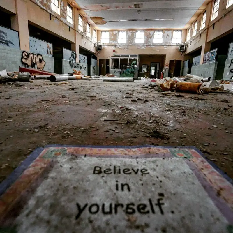 Inspirational saying in an abandoned building